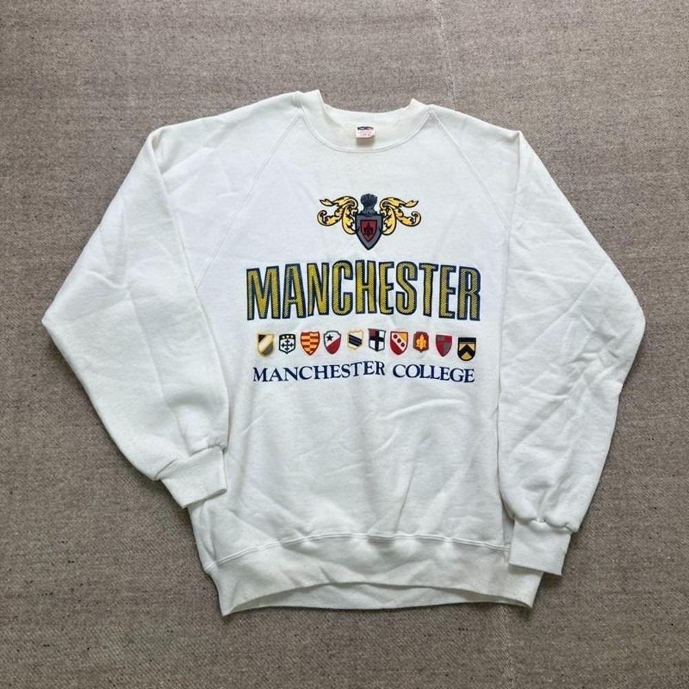 Vintage Manchester College‎ Sweatshirt Mens Large White 1980s